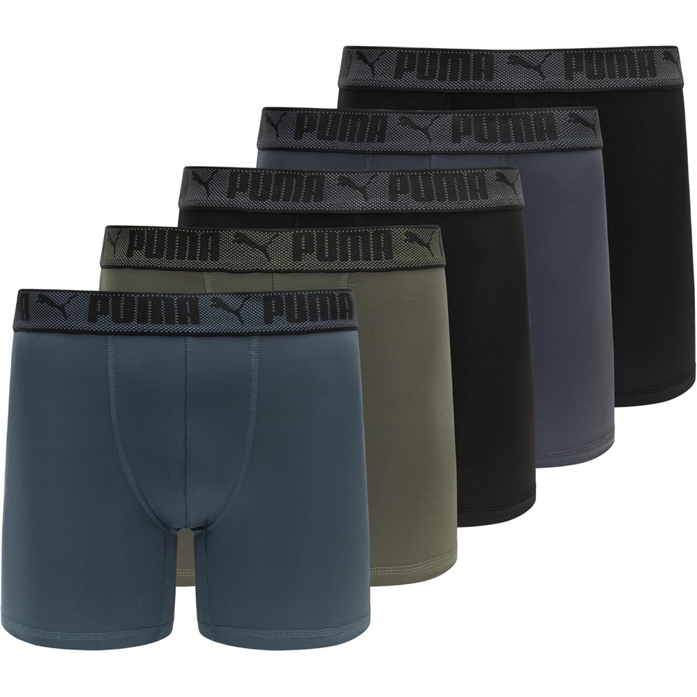 image:imagePUMA Mens Training Fit AntiOdor 5 Pack Boxer BriefsGrey SkiesGreenGalactic GreyBlack
