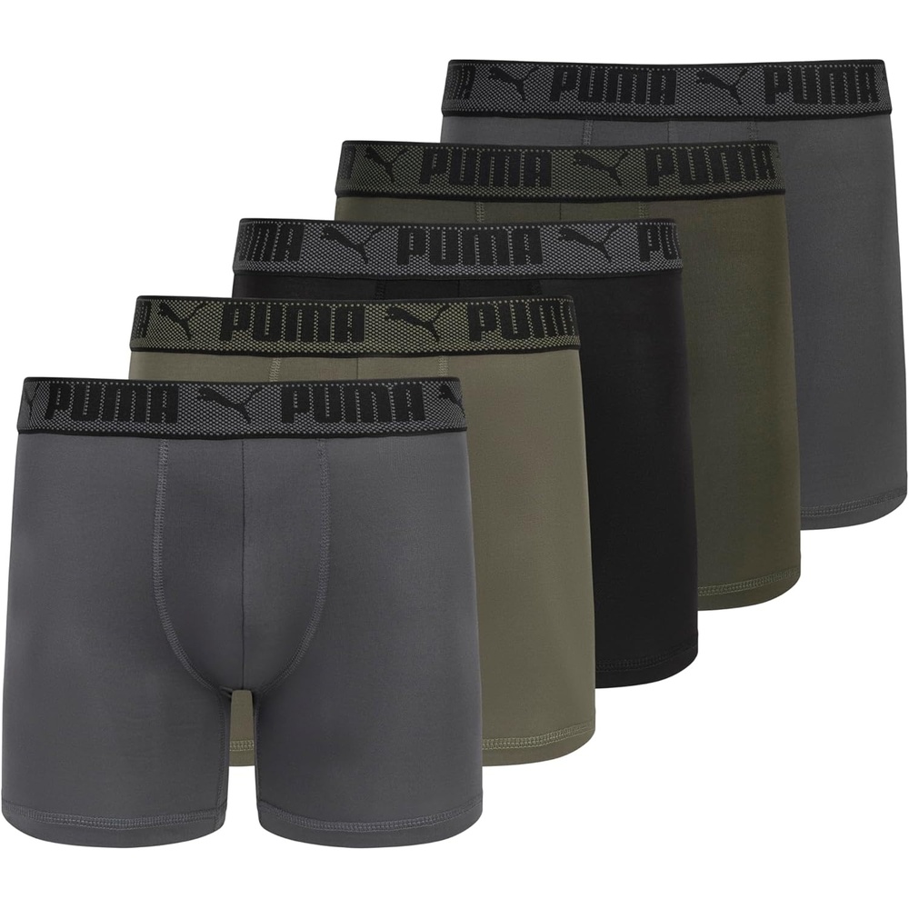 image:imagePUMA Mens Training Fit AntiOdor 5 Pack Boxer BriefsGreyGreenBlackOliveDusk