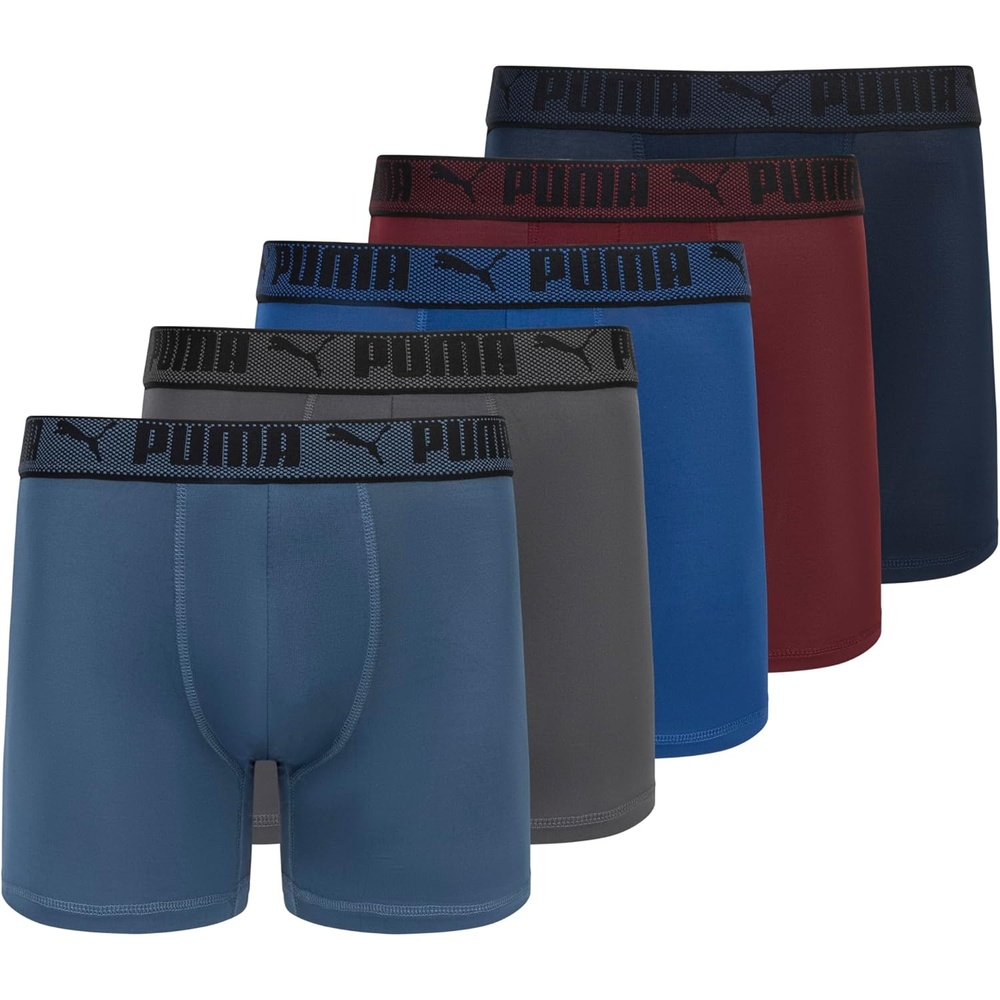 image:imagePUMA Mens Training Fit AntiOdor 5 Pack Boxer BriefsIndigoGreyRoyalRubyNavy