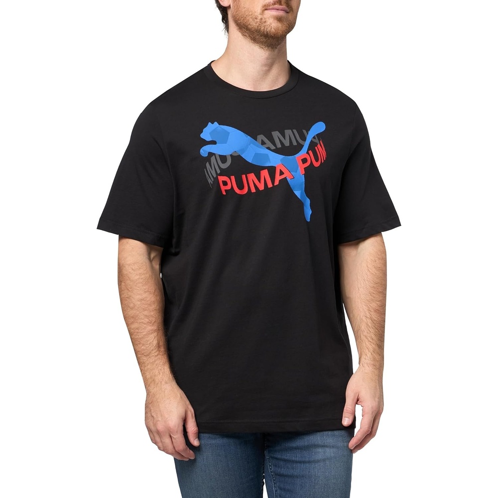 image:imagePUMA Mens Village Wear Graphic Crew Neck Short Sleeve Casual Tops CasualBlack Rotate Ah25