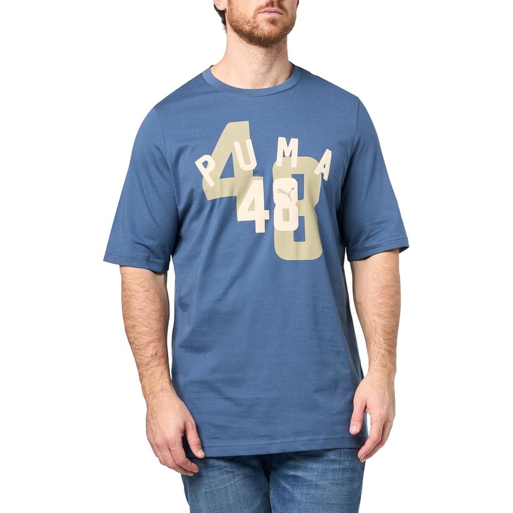 image:imagePUMA Mens Village Wear Graphic Crew Neck Short Sleeve Casual Tops CasualDark Indigo Double Up Ah25