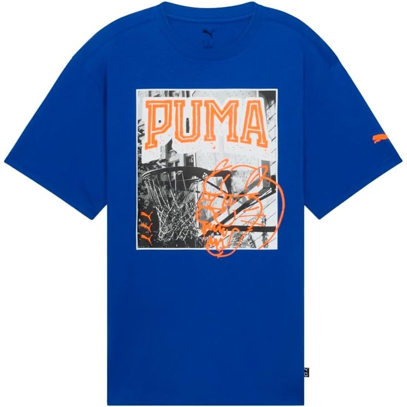 image:imagePUMA Mens Village Wear Graphic Crew Neck Short Sleeve Casual Tops CasualHoops Energy Vivid Blue Ss25