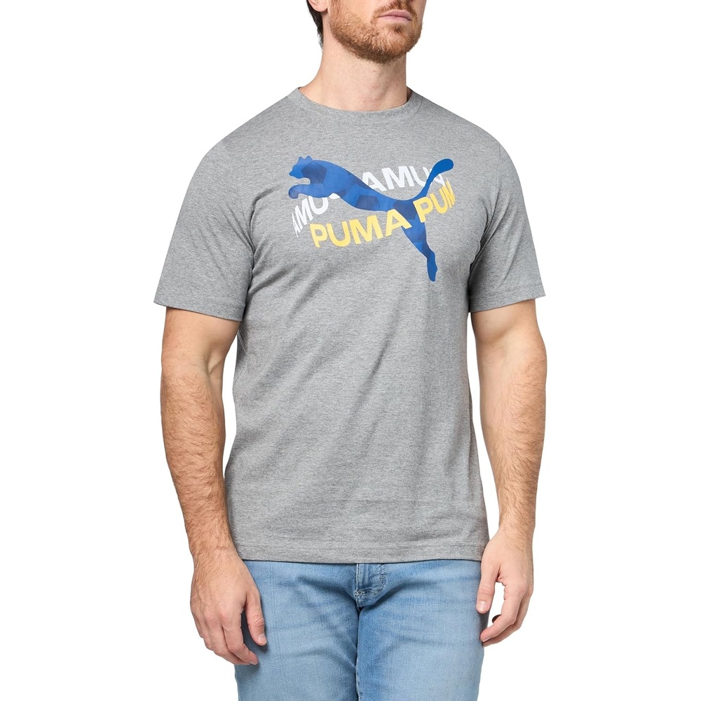 image:imagePUMA Mens Village Wear Graphic Crew Neck Short Sleeve Casual Tops CasualMedium Gray Heather Rotate Ah25