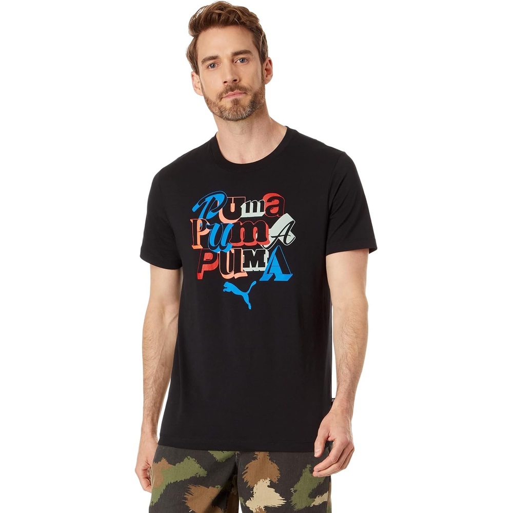 image:imagePUMA Mens Village Wear Graphic Crew Neck Short Sleeve Casual Tops CasualPuma Black Ah23 Puma Font