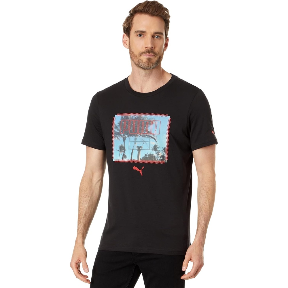 image:imagePUMA Mens Village Wear Graphic Crew Neck Short Sleeve Casual Tops CasualPuma Blackfor All Time Red Ah23 Bb