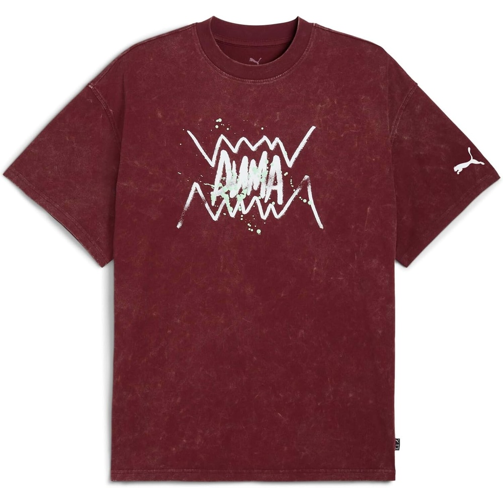 image:imagePUMA Mens Village Wear Graphic Crew Neck Short Sleeve Casual Tops CasualRuby Shimmer Basketball Paint Ah25