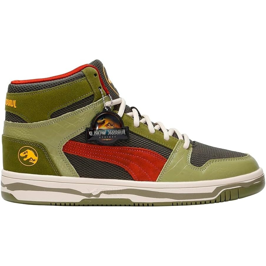 image:imagePUMA Mens X Jurassic World Rebound Layup High Sneakers Shoes Casual GreenGreen Mossmars Redyellow Sizzle Ah25