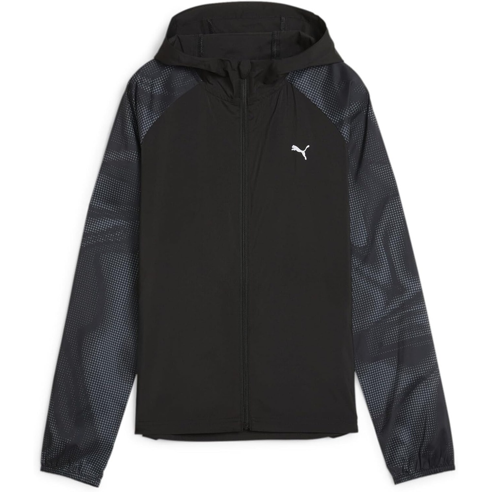 image:imagePUMA Womens Run Favorite Hooded Woven Jacket Running Athletic Outerwear BlackPuma BlackPscychedelic Alloverprint