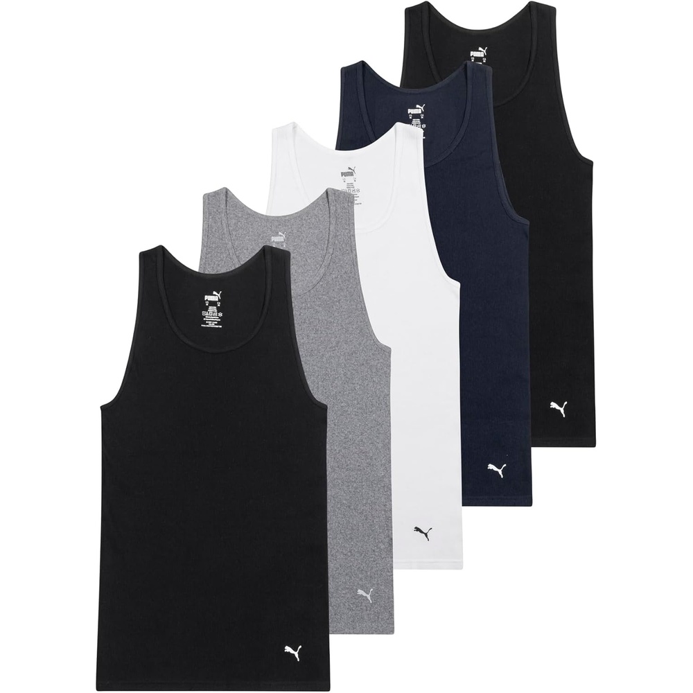 image:imagePuma Mens 5 Pack Cotton Rib Tank TopBlackGreyWhiteNavy
