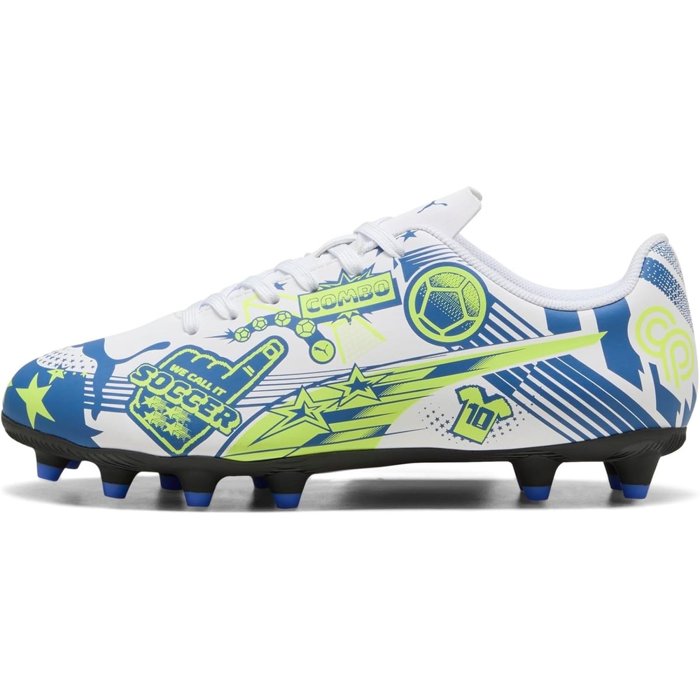 image:imagePuma UnisexChild Christian Pulisic Legacy Ultra Firm Artificial Ground Soccer CleatsPuma Whitelake Blueyellow Alert