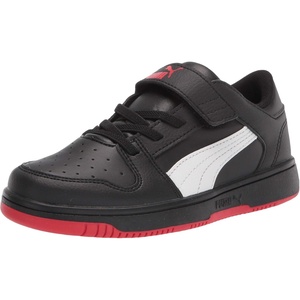PUMA Boys’ Rebound Layup Mid Sneakers(Puma Black-puma White-high Risk Red)