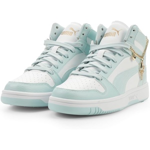 PUMA Boys’ Rebound Layup Mid Sneakers(Puma White-fresh Water-puma Gold)