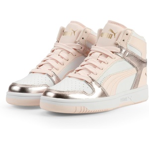 PUMA Boys’ Rebound Layup Mid Sneakers(Puma White-jasmine Flower-gold)