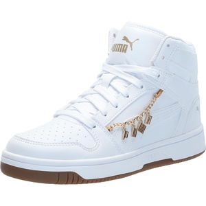 PUMA Boys’ Rebound Layup Mid Sneakers(Puma White-puma White-puma Gold)