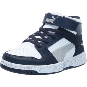 PUMA Boys’ Rebound Layup Slip On Sneakers(Puma White-flat Light Gray-club Navy)