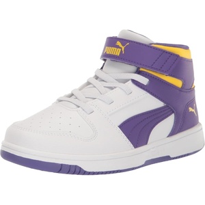 PUMA Boys’ Rebound Layup Slip On Sneakers(Puma White-team Violet-pelé Yellow)
