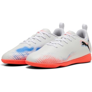 PUMA Kids’ Future Play Indoor Training Soccer Shoes(White-black-glowing Red Ah25)