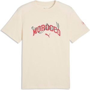 PUMA Mens Morocco Ftblculture Graphic Crew Neck Short Sleeve Casual Tops Casual – White(Alpine Snow-for All Time Red)
