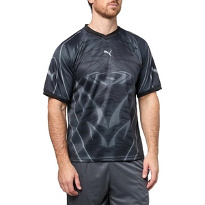 PUMA Mens Pumatech-X All Over Print Relaxed V-Neck Short Sleeve Jersey Casual – Black(Black)