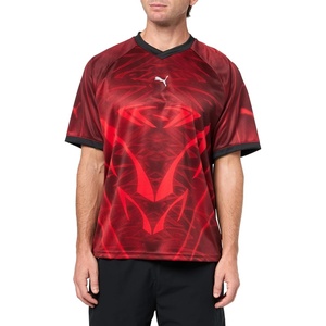 PUMA Mens Pumatech-X All Over Print Relaxed V-Neck Short Sleeve Jersey Casual – Black(For All Time Red-all Over Print Ah25)