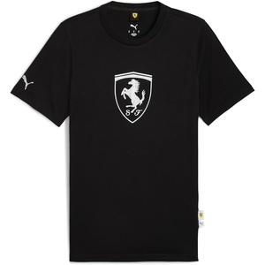 PUMA Mens Scuderia Ferrari Sportswear Tonal Shield Logo Crew Neck Short Sleeve Casual Tops Casual – Black(Black)