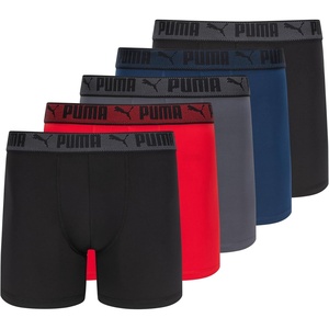 PUMA Men’s Training Fit Anti-Odor 5 Pack Boxer Briefs(Black/Red/Castlerock/Blue)