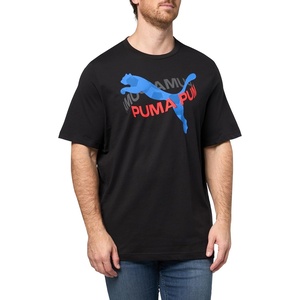 PUMA Mens Village Wear Graphic Crew Neck Short Sleeve Casual Tops Casual(Black Rotate Ah25)