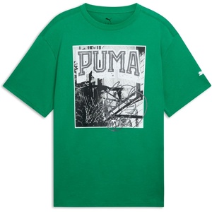 PUMA Mens Village Wear Graphic Crew Neck Short Sleeve Casual Tops Casual(Hoops Energy Archive Green Ss25)