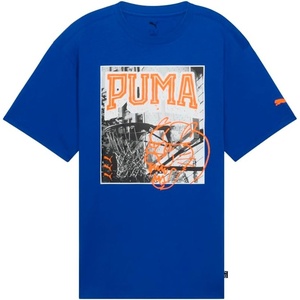 PUMA Mens Village Wear Graphic Crew Neck Short Sleeve Casual Tops Casual(Hoops Energy Vivid Blue Ss25)