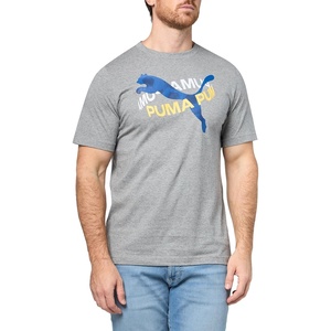 PUMA Mens Village Wear Graphic Crew Neck Short Sleeve Casual Tops Casual(Medium Gray Heather Rotate Ah25)