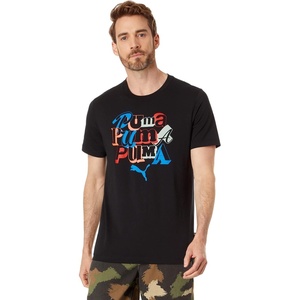 PUMA Mens Village Wear Graphic Crew Neck Short Sleeve Casual Tops Casual(Puma Black- Ah23 Puma Font)