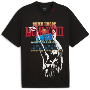 PUMA Mens Village Wear Graphic Crew Neck Short Sleeve Casual Tops Casual(Puma Black/Crowd Craze)