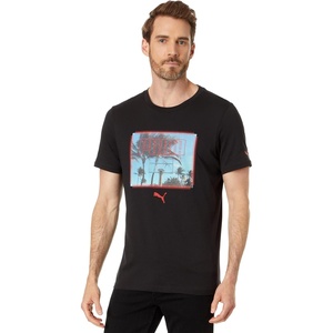 PUMA Mens Village Wear Graphic Crew Neck Short Sleeve Casual Tops Casual(Puma Black-for All Time Red- Ah23 Bb)