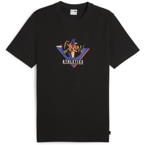 PUMA Mens Village Wear Graphic Crew Neck Short Sleeve Casual Tops Casual(Puma Black-ss 24 Athletics)