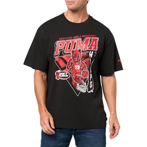 PUMA Mens Village Wear Graphic Crew Neck Short Sleeve Casual Tops Casual(Rival Rage Puma Black Ss25)