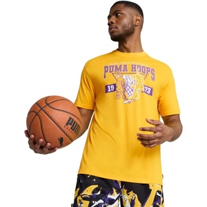 PUMA Mens Village Wear Graphic Crew Neck Short Sleeve Casual Tops Casual(Rival Rage Yellow Sizzle Ss25)
