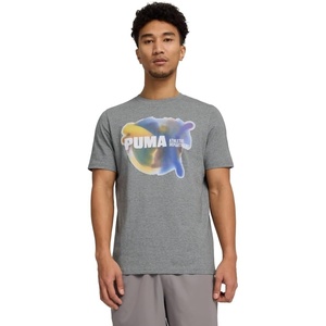 PUMA Mens Village Wear Graphic Crew Neck Short Sleeve Casual Tops Casual(Spin Medium Gray Heather Ss25)