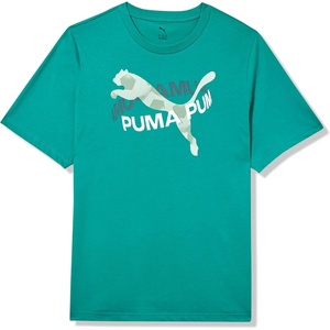 PUMA Mens Village Wear Graphic Crew Neck Short Sleeve Casual Tops Casual(Wild Green Rotate Ah25)