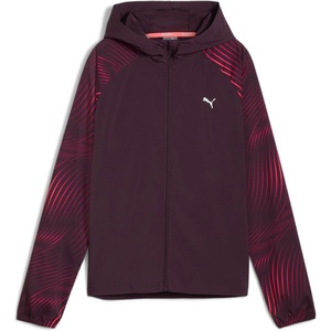 PUMA Womens Run Favorite Hooded Woven Jacket Running Athletic Outerwear – Black(Midnight Plum-aop)