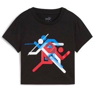 PUMA Womens Village Wear Graphic Crew Neck Short Sleeve Casual Tops Casual – Black(Puma Black-puma Red Ss24)