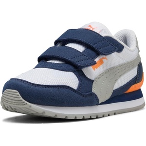 Puma Unisex-Child St Runner Hook and Loop(Puma White-gray Echo-persian Blue-orange Glo)