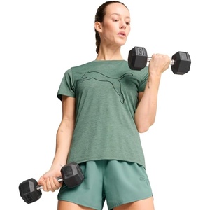 Puma Womens Train All Day Essential Logo T-Shirt(Green Moon Heather Ss25)