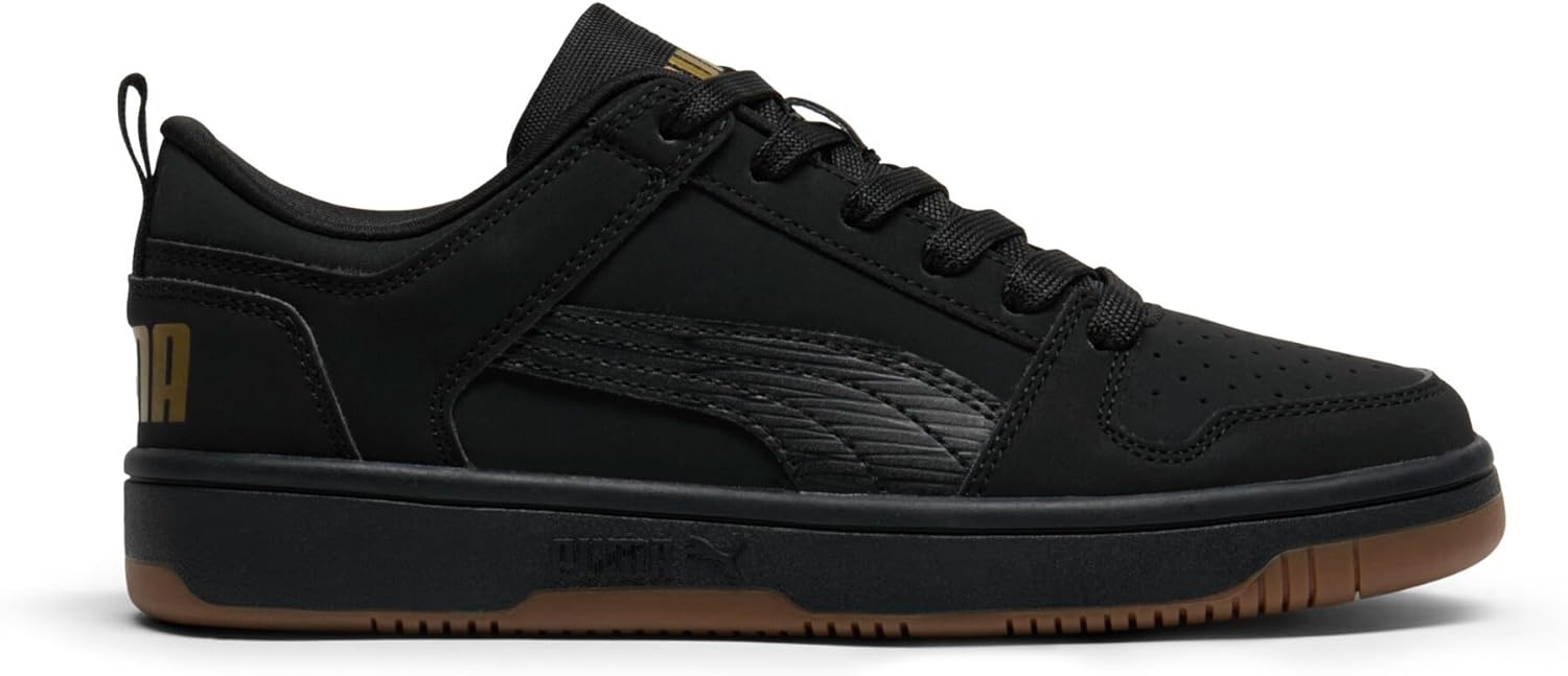 image:imagePUMA Kids Boys Rebound Layup Lo Nubuck Lace Up Sneakers Shoes Casual GreyBlackblackgold Ah25