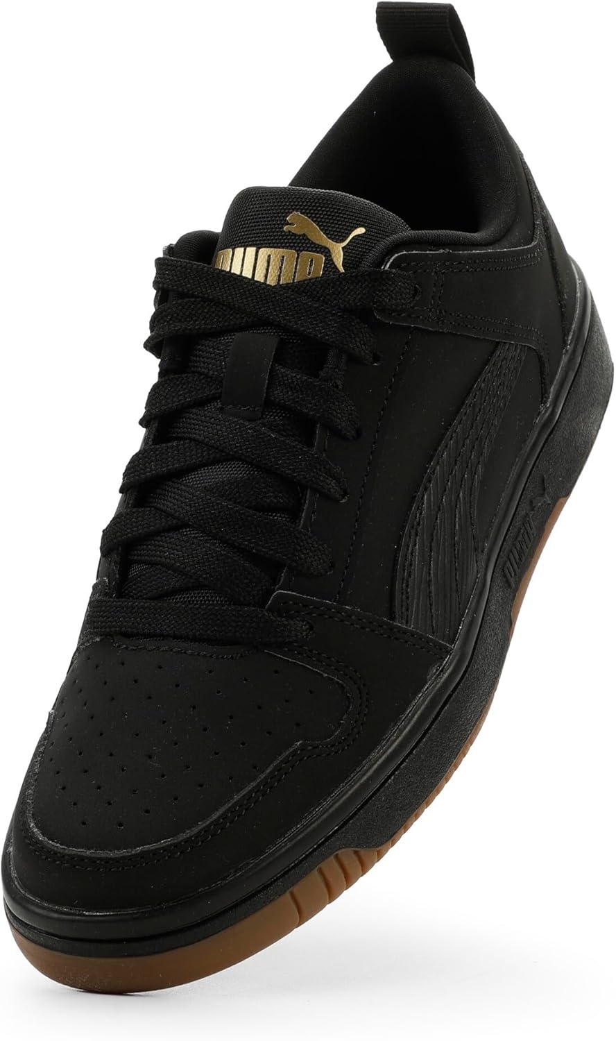 image:imagePUMA Kids Boys Rebound Layup Lo Nubuck Lace Up Sneakers Shoes Casual GreyBlackblackgold Ah25