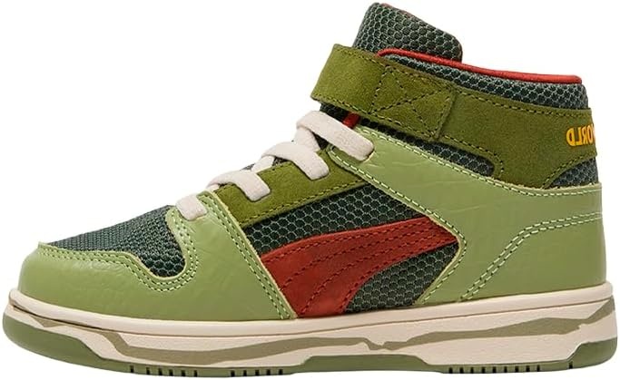 image:imagePUMA Kids Boys X Jurassic World Rebound High Sneakers Shoes Casual GreenGreen Mossmars Redyellow Sizzle