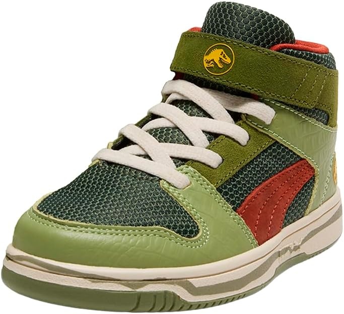 image:imagePUMA Kids Boys X Jurassic World Rebound High Sneakers Shoes Casual GreenGreen Mossmars Redyellow Sizzle
