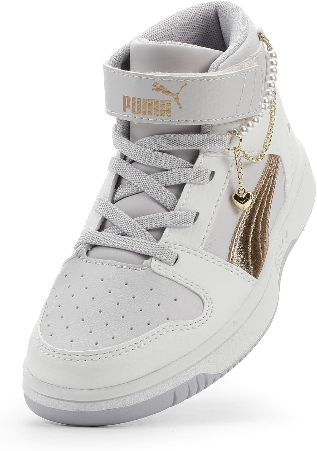 image:imagePUMA Kids Rebound Layup Mid Hook and Loop Shoes Little KidLavendar Poppuma Goldpuma White
