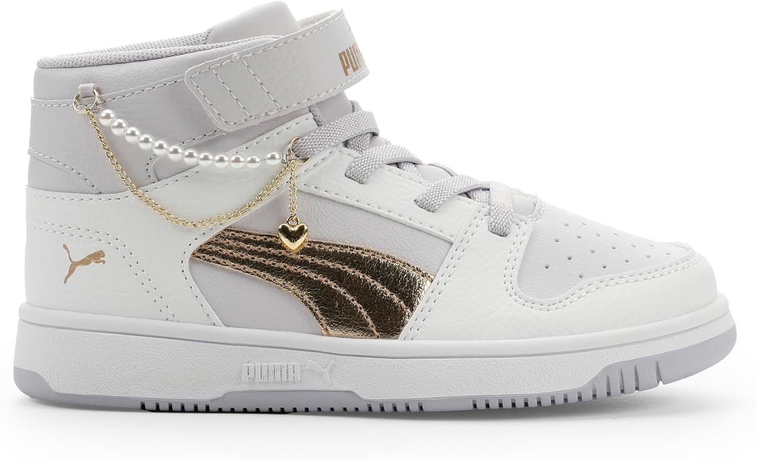 image:imagePUMA Kids Rebound Layup Mid Hook and Loop Shoes Little KidLavendar Poppuma Goldpuma White