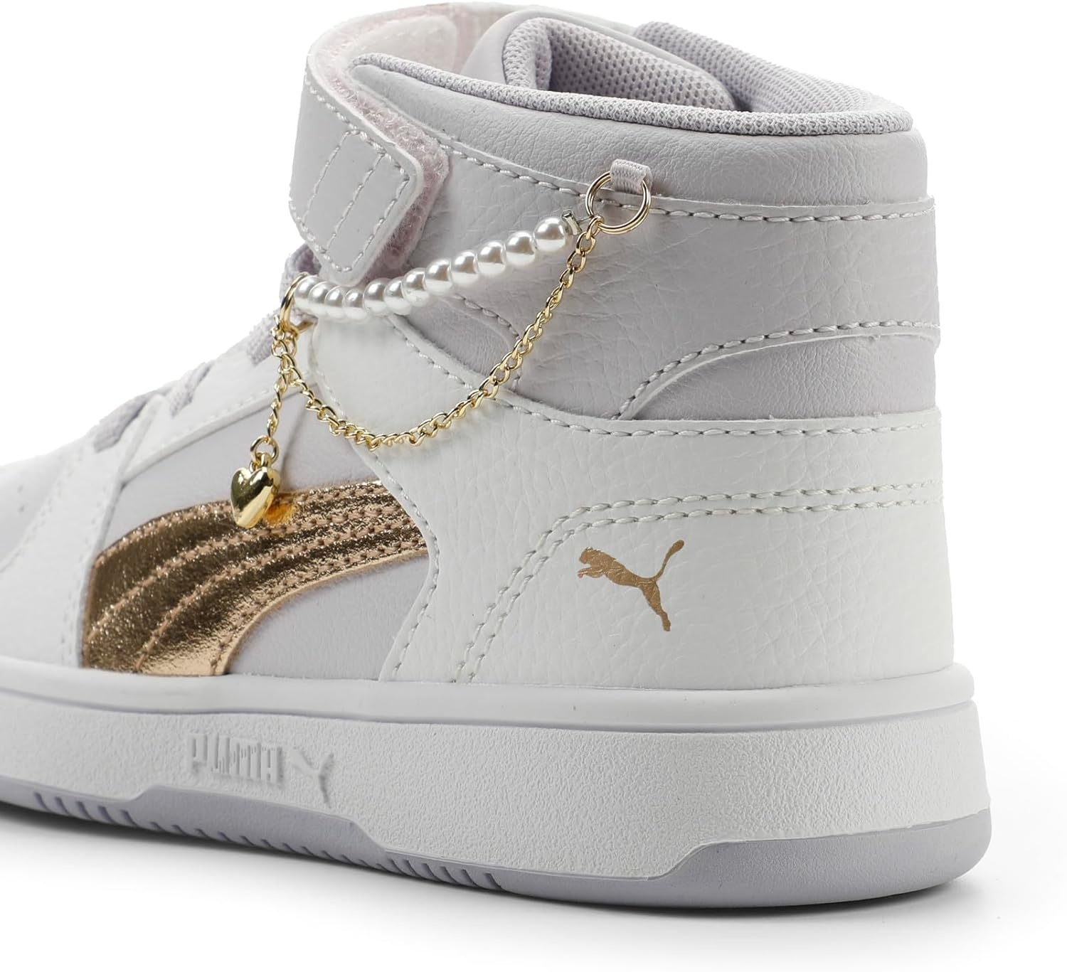 image:imagePUMA Kids Rebound Layup Mid Hook and Loop Shoes Little KidLavendar Poppuma Goldpuma White