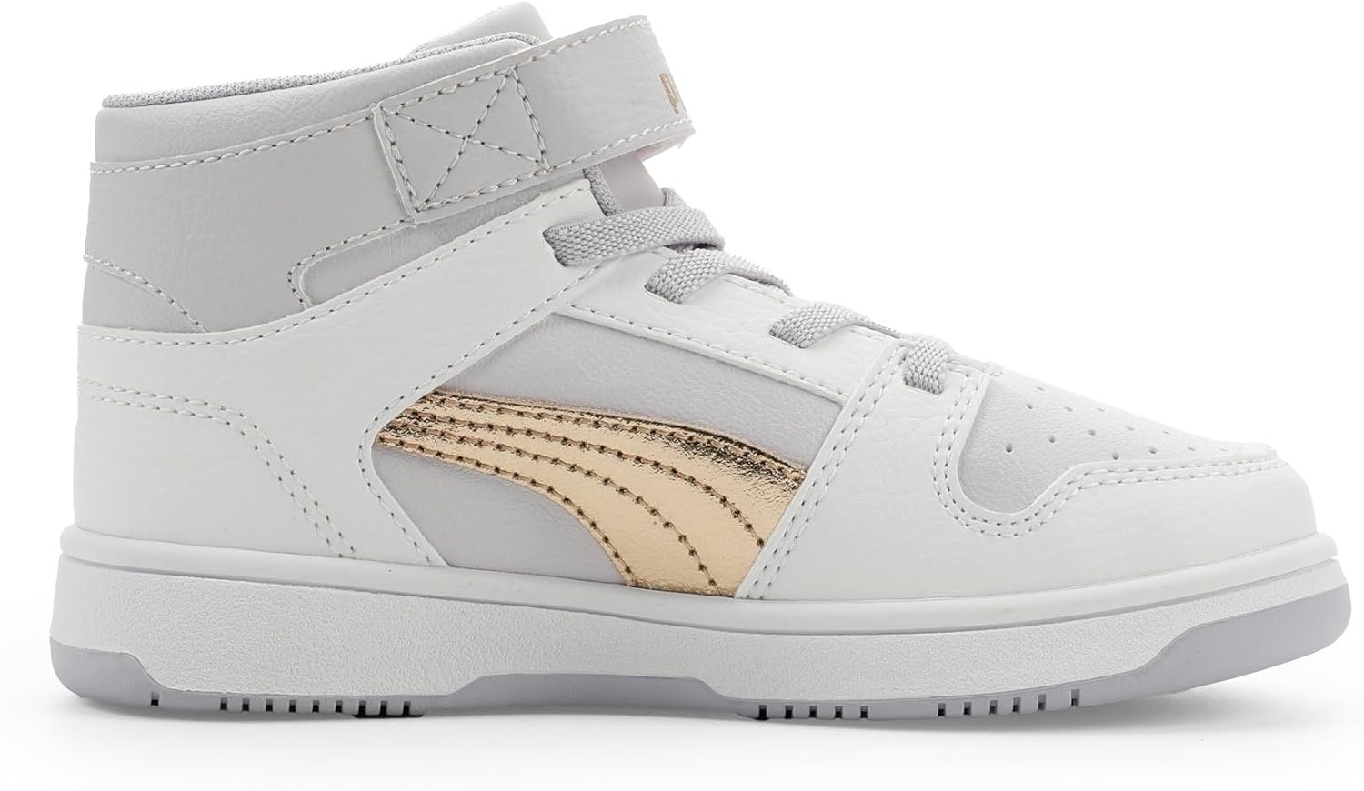 image:imagePUMA Kids Rebound Layup Mid Hook and Loop Shoes Little KidLavendar Poppuma Goldpuma White